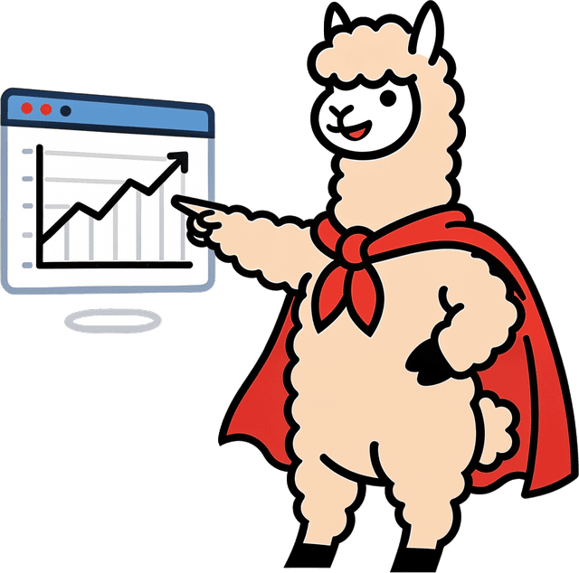 Alphie the alpaca presenting results with a broad strategic overview