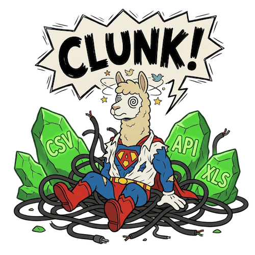 Tangled llama with CSV, API, XLS - CLUNK!